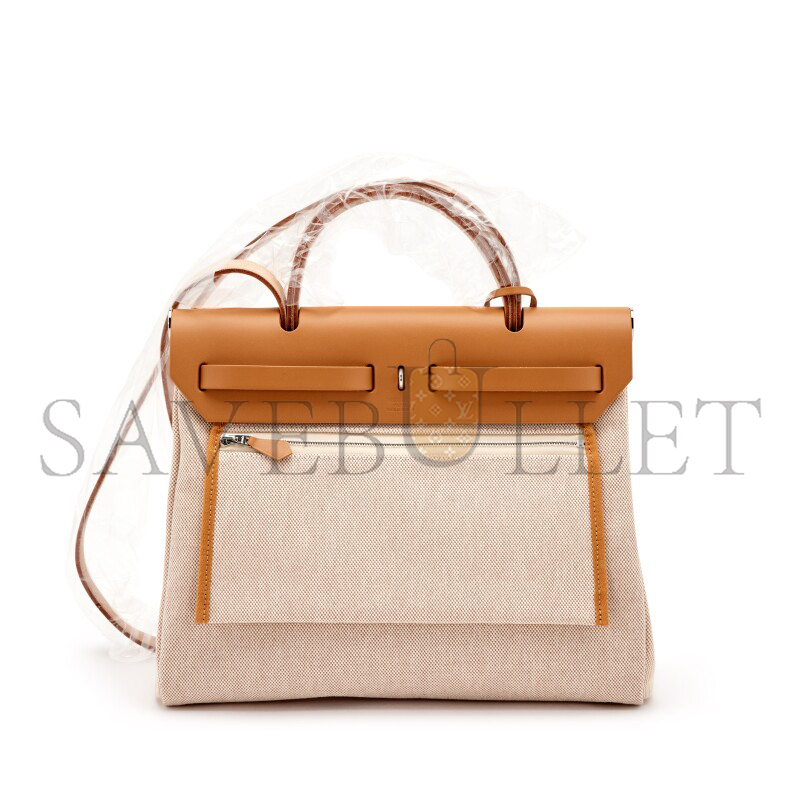 H**mes GOLD VACHE HUNTER AND TOILE BRIDES DE GALA HERBAG 31 PALLADIUM HARDWARE (31*26*11.5cm)